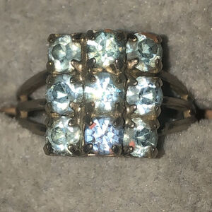 Adjustable Vintage Silver Tone Light Blue CZ Rhinestones Boho Statement Ring